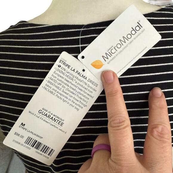 NWT Athleta Stripe La Palma Dress Black White Stripe Coastal Preppy Prep $98 M - Picture 5 of 12